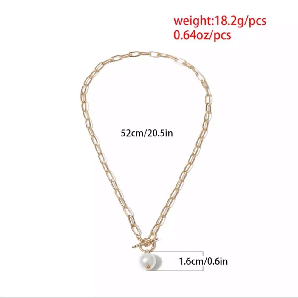 Elegant Gold Chain Necklace with Pearl Pendant - Picture 3 of 4